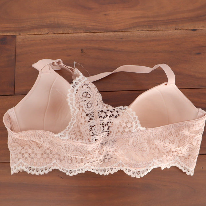 Natori Feathers Front Close T-Back Bra Nude Blush Lace Racerback Underwire 34B
