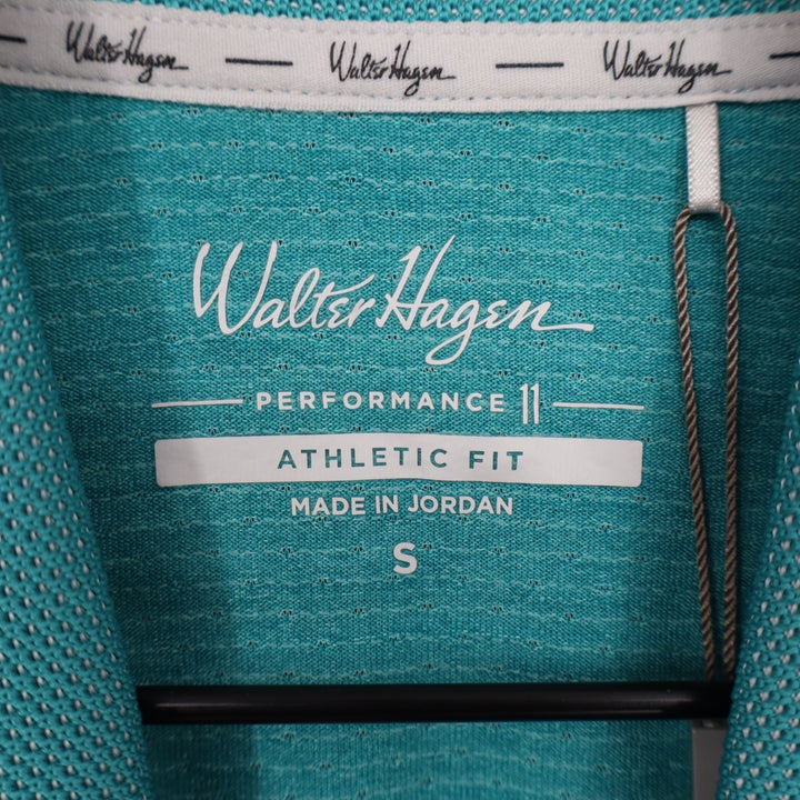 Walter Hagen Mens P11 Birdseye Athletic Fit Polo Dark Aqua Blue Heather Small