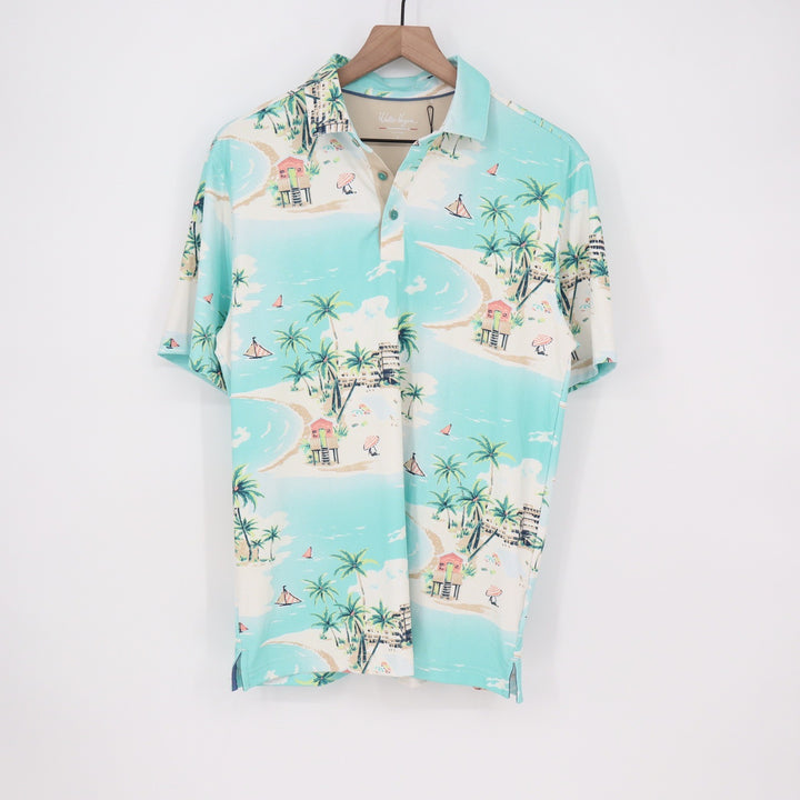 Walter Hagen Mens S P11 Print Polo Resort Landscape Multi Tropical Golf Shirt