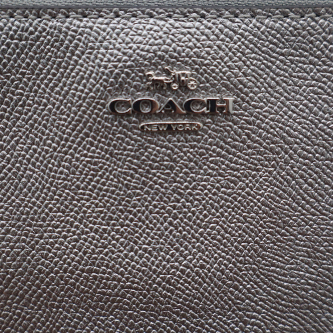 Coach Small Wristlet Metallic Silver Crossgrain Leather Zip Pouch