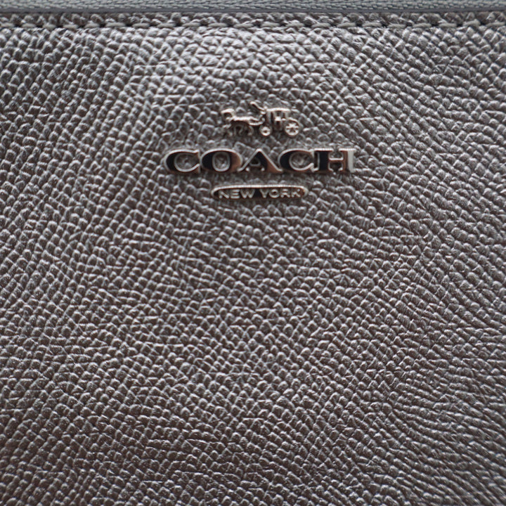 Coach Small Wristlet Metallic Silver Crossgrain Leather Zip Pouch
