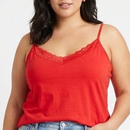 State of Day Intimates Cami Pajama Top Womens 2XL Red Lace Trim Adjustable Strap