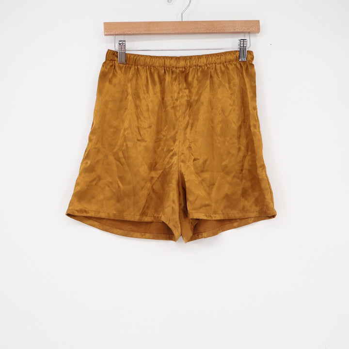 Vintage Sears Roebuck Gold Satin Lounge Shorts High Waist Sleepwear Small