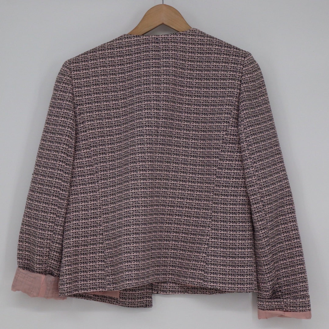 Tahari Arthur S Levine Pink Black Tweed Collarless Blazer Jacket Size 6 KLN0706