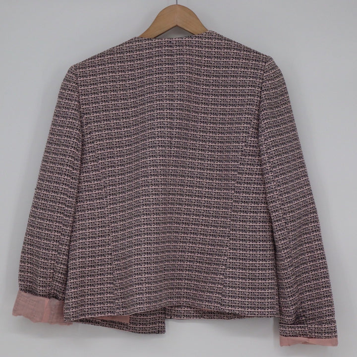 Tahari Arthur S Levine Pink Black Tweed Collarless Blazer Jacket Size 6 KLN0706