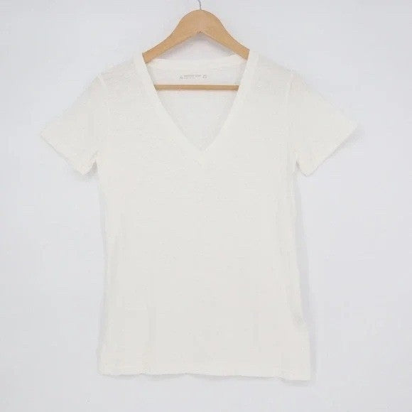 American Giant Premium Slub T-Shirt Womens M White Cotton V-Neck Short Sleeve