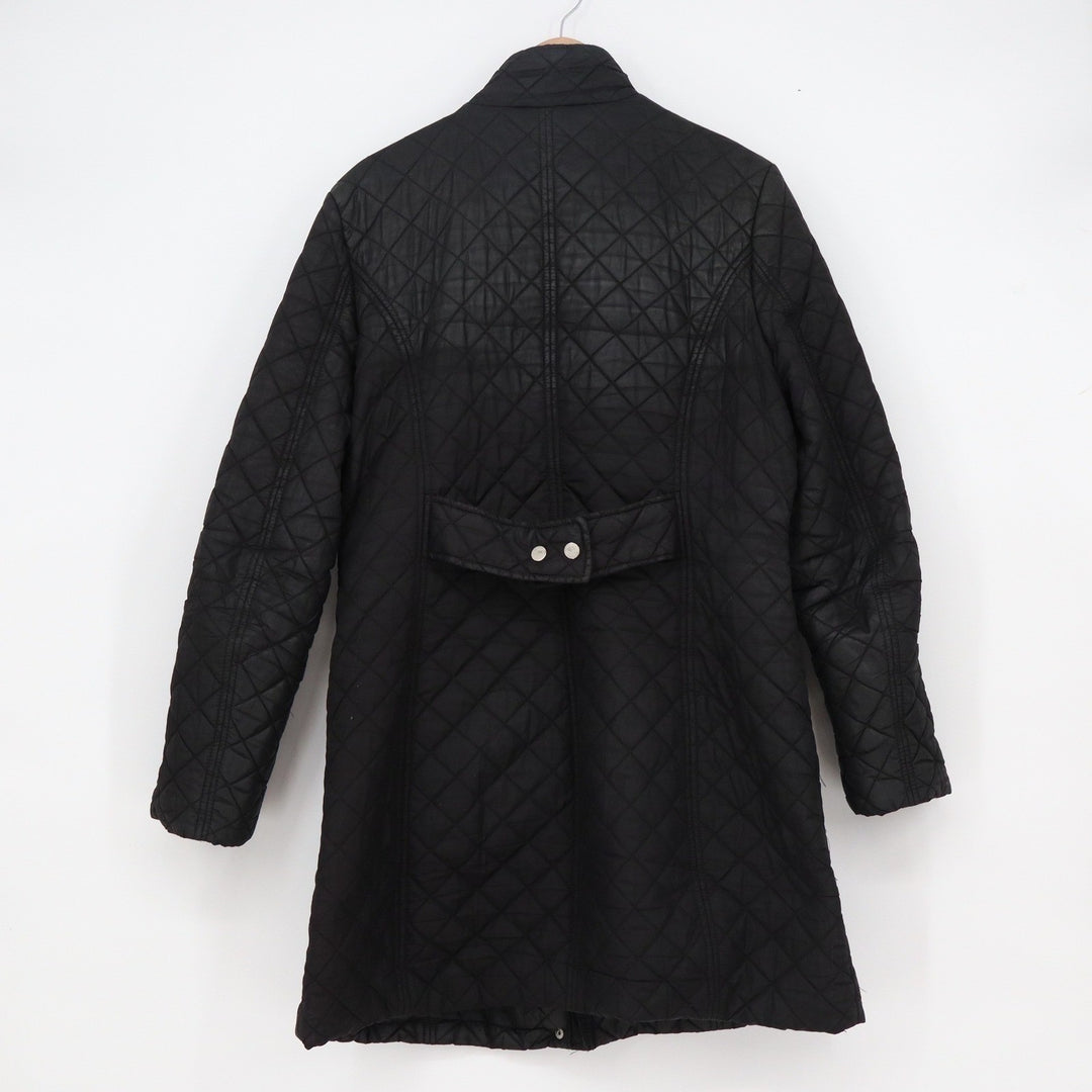 Covington Womens Black Quilted Longline Parka Jacket Snap Front Mock Neck Size L