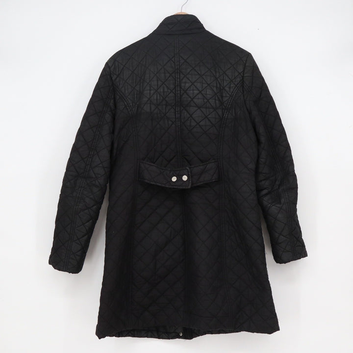 Covington Womens Black Quilted Longline Parka Jacket Snap Front Mock Neck Size L