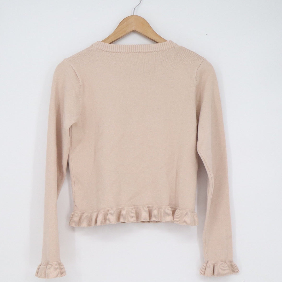 La Vila Milano Blush Pink Ruffle Trim Button Front Cardigan Sweater Small