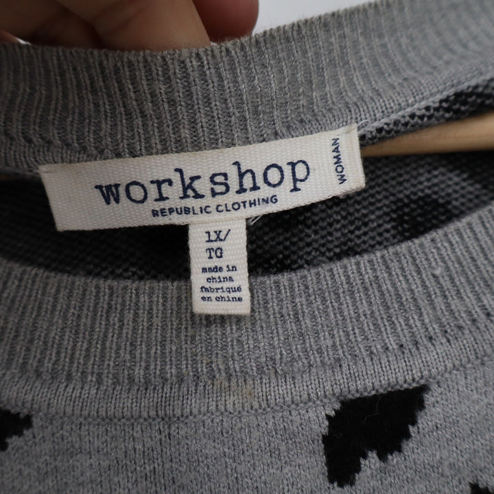 Workshop Republic Clothing Gray Leopard Print Crew Neck Sweater Women's 1X