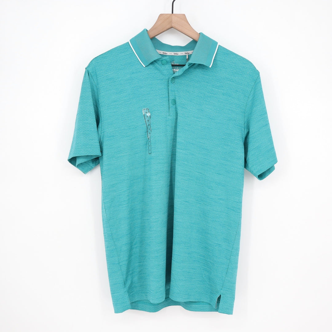Walter Hagen Mens P11 Birdseye Athletic Fit Polo Shirt Aqua Blue Heather Small