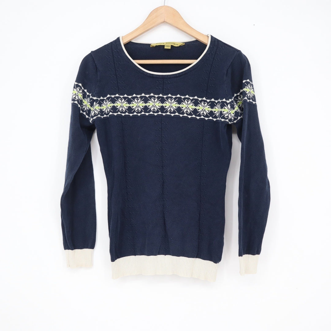 Elliza Donatein Navy Blue Cotton Fair Isle Crew Neck Sweater Mens Size M