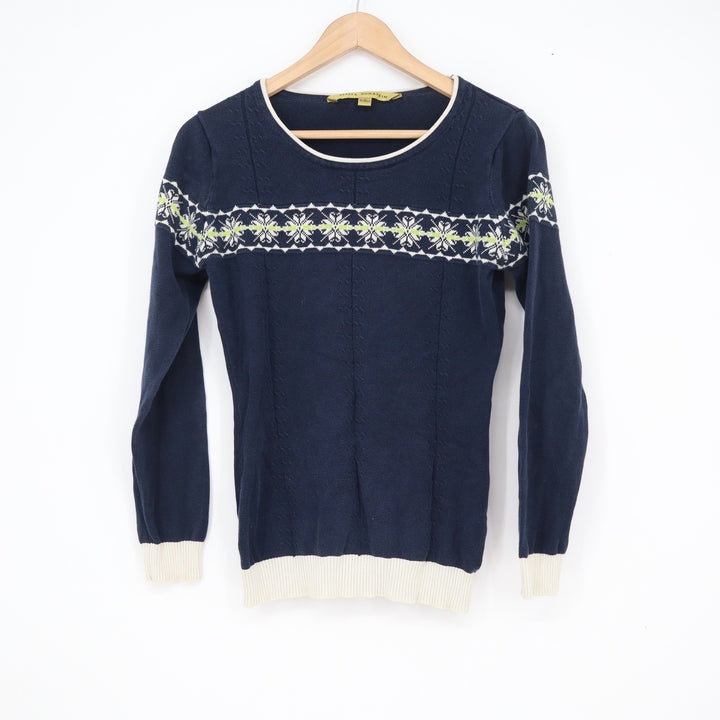 Elliza Donatein Navy Blue Cotton Fair Isle Crew Neck Sweater Mens Size M
