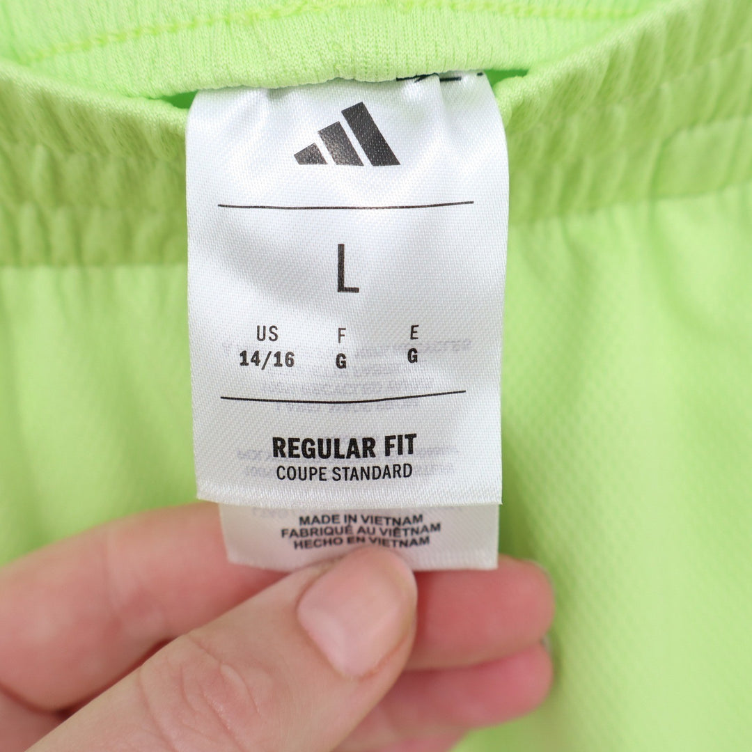 Adidas Boys Pulse Lime Green 3S ESS Mid Thigh Mesh Athletic Shorts L 14/16 NEW