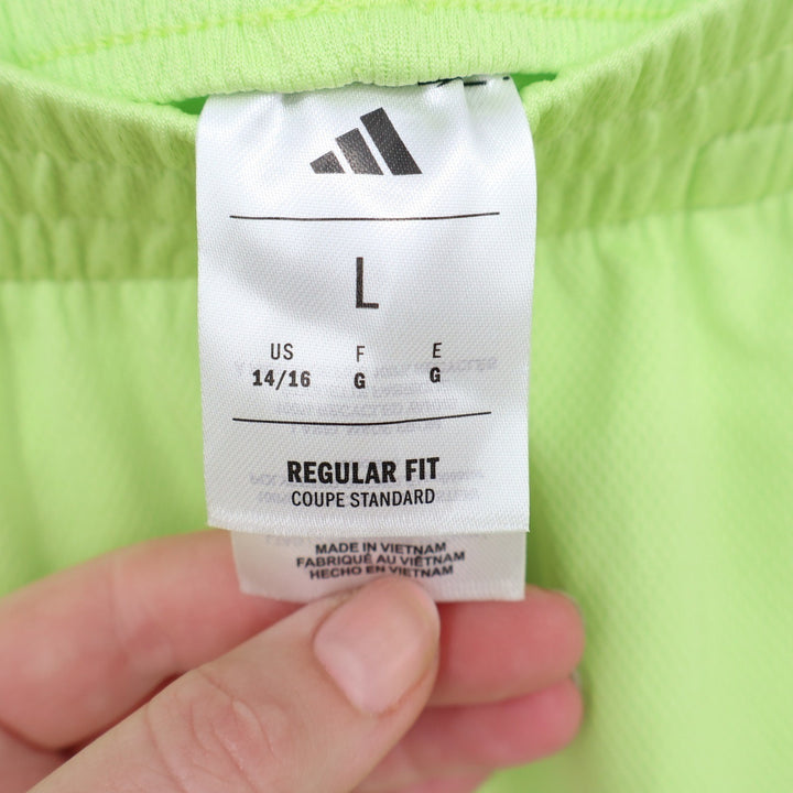 Adidas Boys Pulse Lime Green 3S ESS Mid Thigh Mesh Athletic Shorts L 14/16 NEW