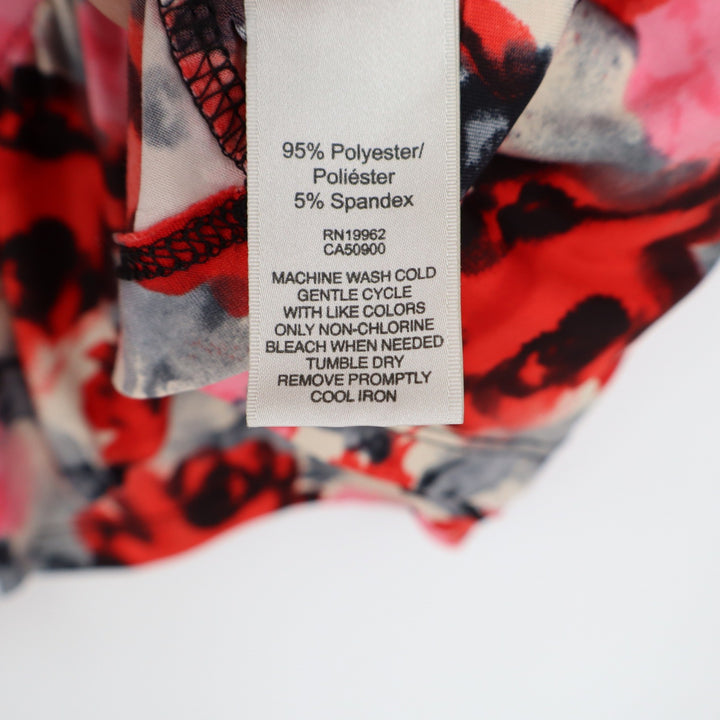 Van Heusen Womens XL Red Pink Floral Sleeveless Ruffle Front Blouse Top USA Made