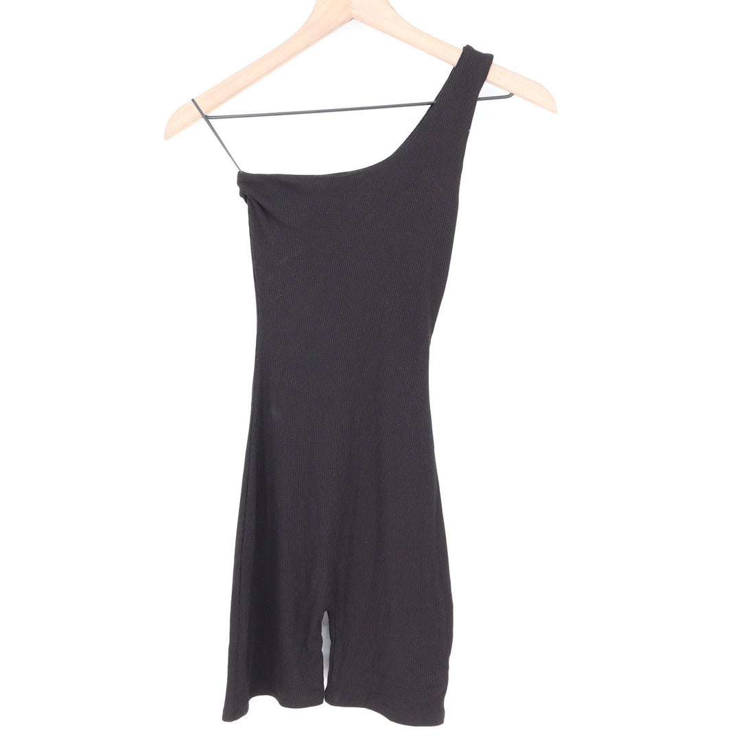 Naked Wardrobe Black Ribbed One Shoulder Romper XS