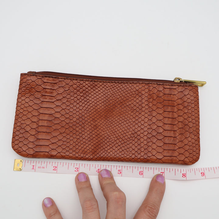 Wallet Womens Brown Faux Leather Snakeskin Pattern Zipper Clutch Purse