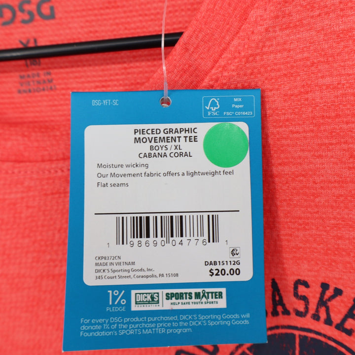 DSG Boys XL 18 Pieced Graphic Movement Tee Cabana Coral Basketball Shirt NEW