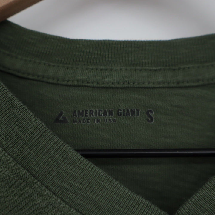 American Giant Mens V Neck T Shirt Green Cotton Made in USA Size Small