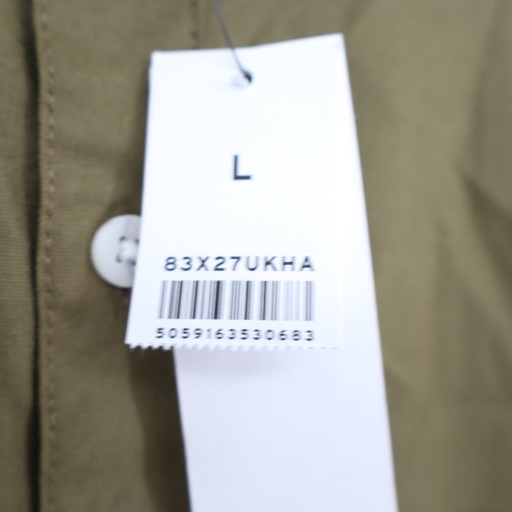 Topman Mens Grandad Collar Button Down Shirt Khaki Green Long Sleeve Large NEW