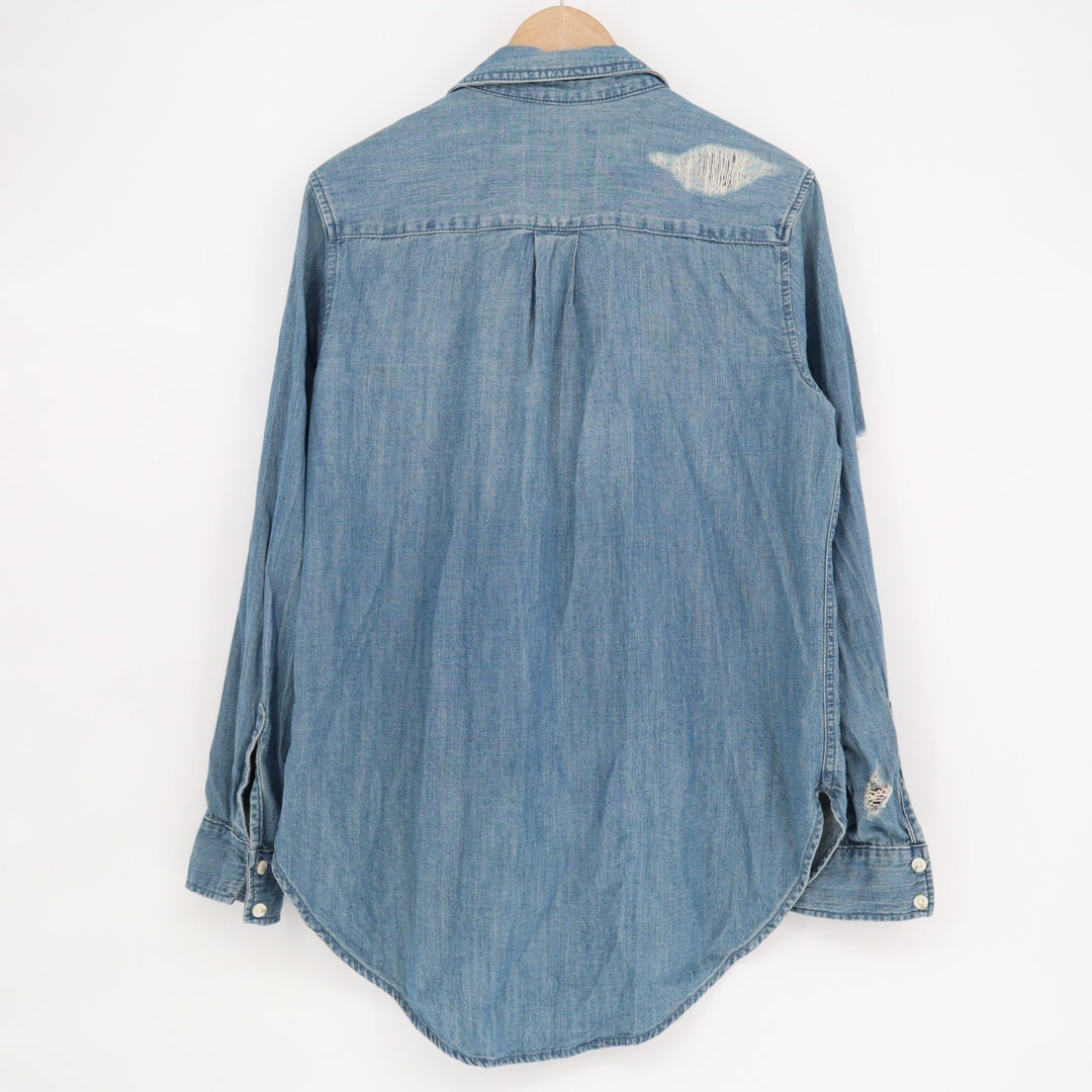 Mossimo Supply Co. Shirt Women Medium Blue Denim Cotton Boyfriend Fit Distressed