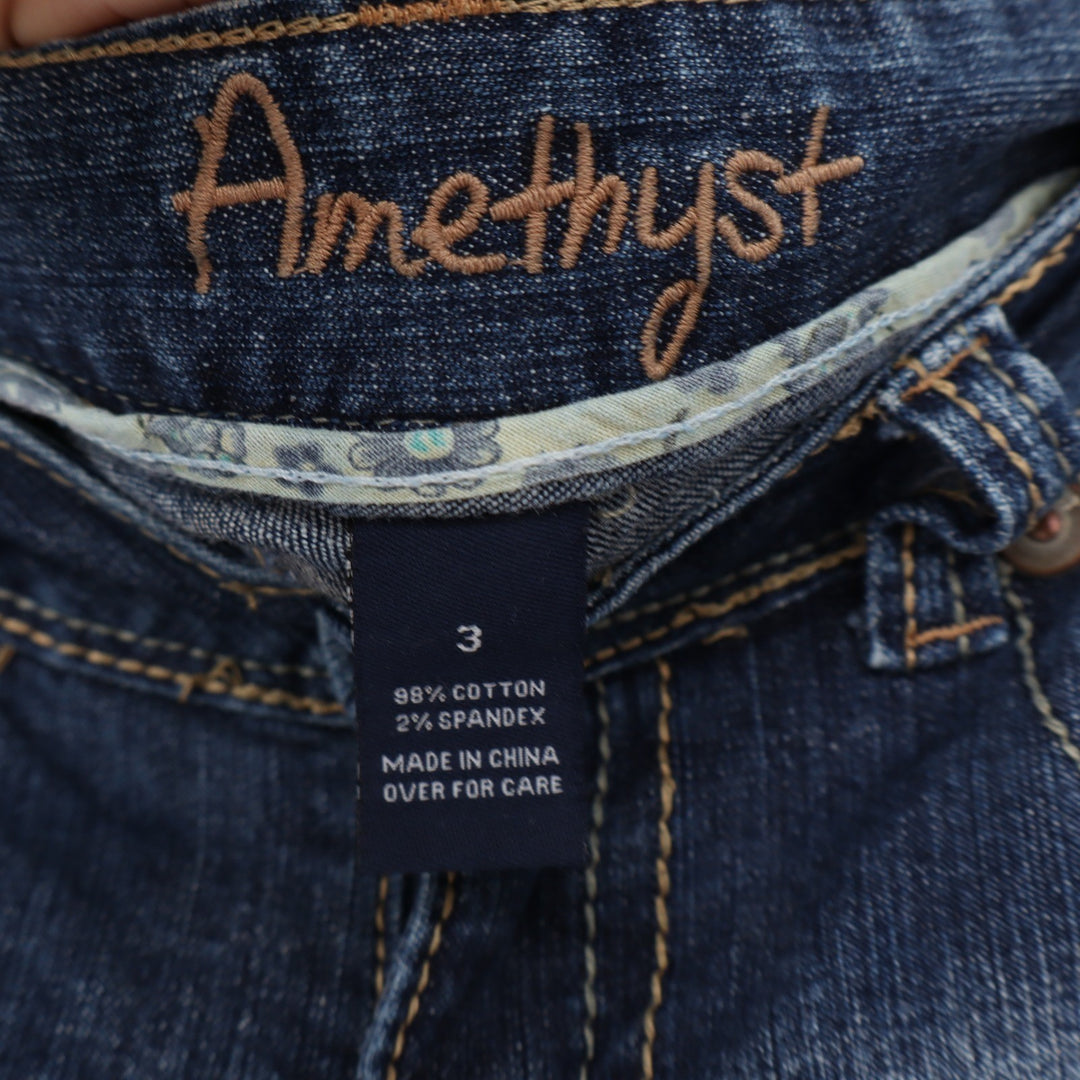 Amethyst Womens Distressed Skinny Jeans Blue Medium Wash Low Rise Size 3