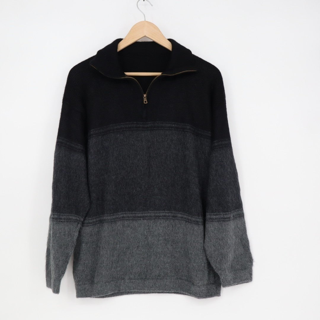Sweater Men's Gray Striped Knitted Quarter Zip Long Sleeve Cozy Comfy Outdoor