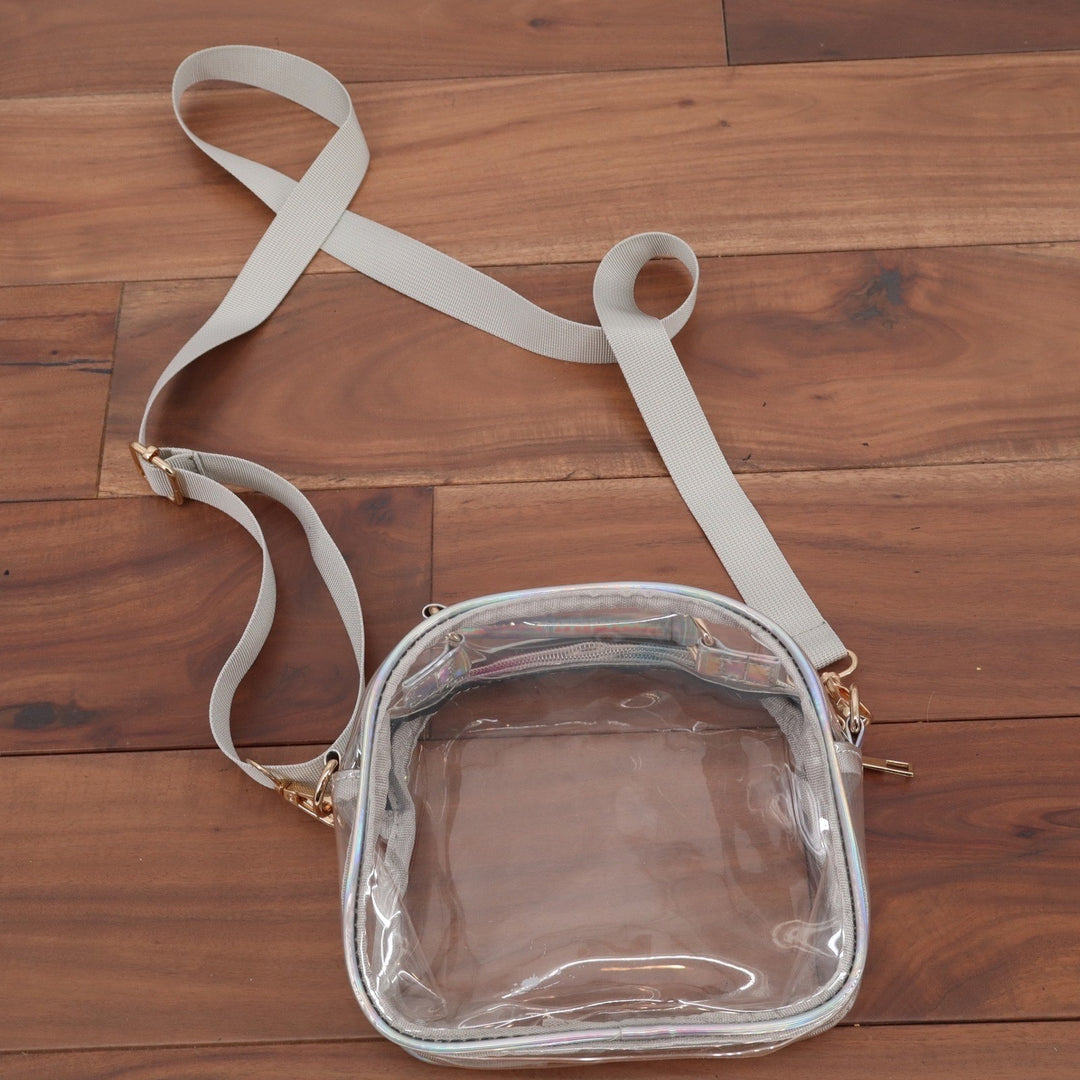 Clear Stadium Approved Crossbody Bag Iridescent Holographic Trim Gold Hardware