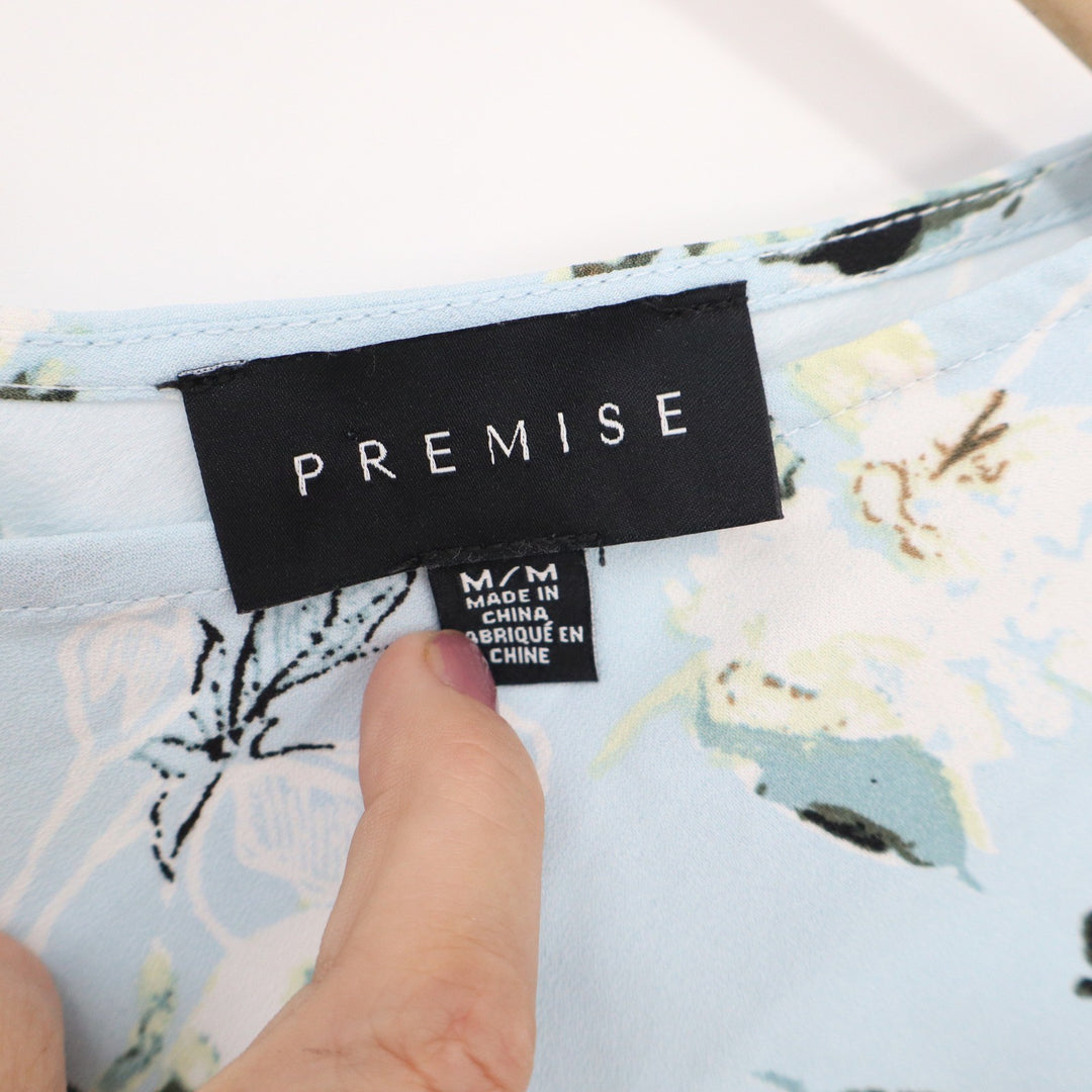 Premise Womens Light Blue Floral V-Neck Sleeveless High-Low Blouse Size M