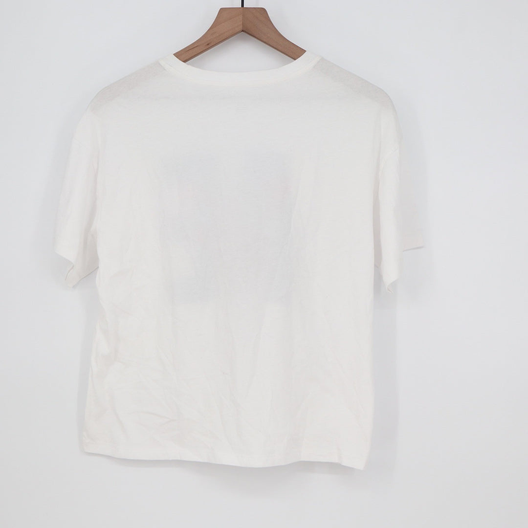 American Eagle White Graphic T-Shirt Navy AE Logo Pink Eagle Stitching Mens M