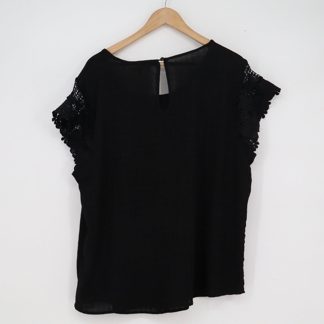Sofias Womens Plus Size 3X Black Crochet Lace Cap Sleeve Blouse Top 12009