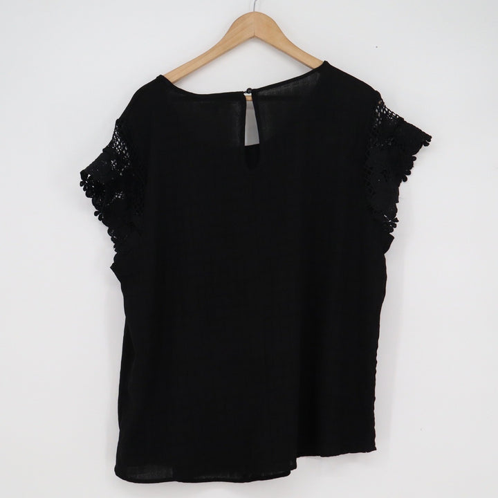 Sofias Womens Plus Size 3X Black Crochet Lace Cap Sleeve Blouse Top 12009