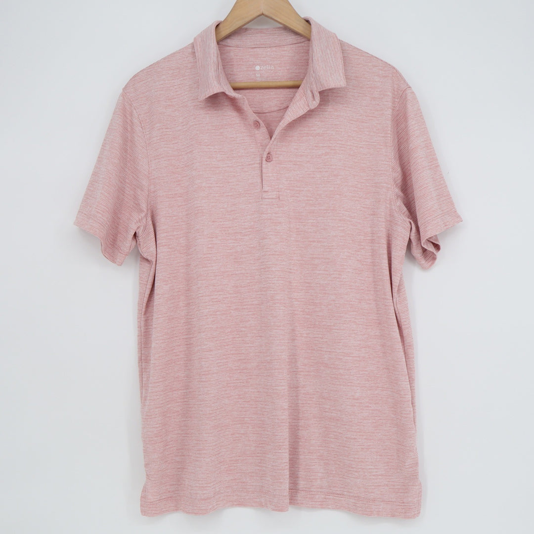 Zella Mens Space Dye Performance Polo Shirt Pink White Short Sleeve Size M