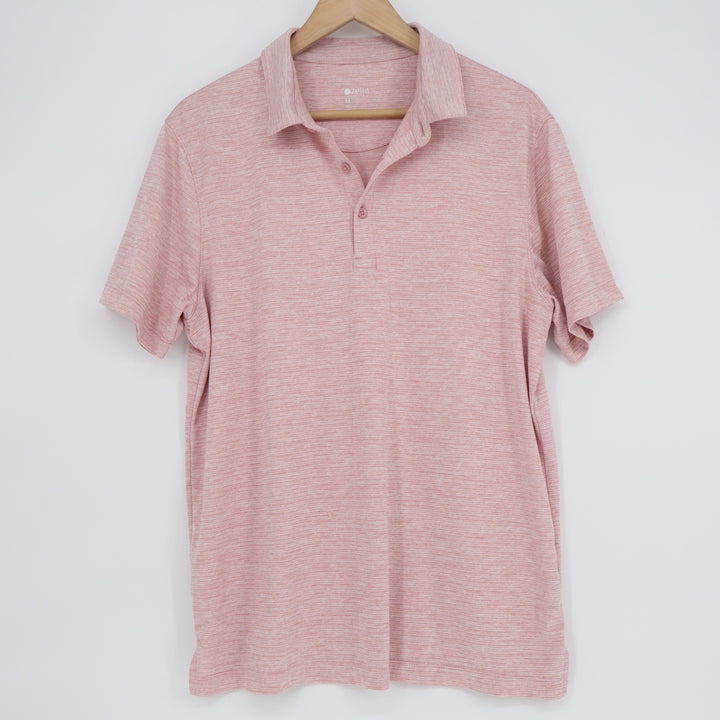 Zella Mens Space Dye Performance Polo Shirt Pink White Short Sleeve Size M