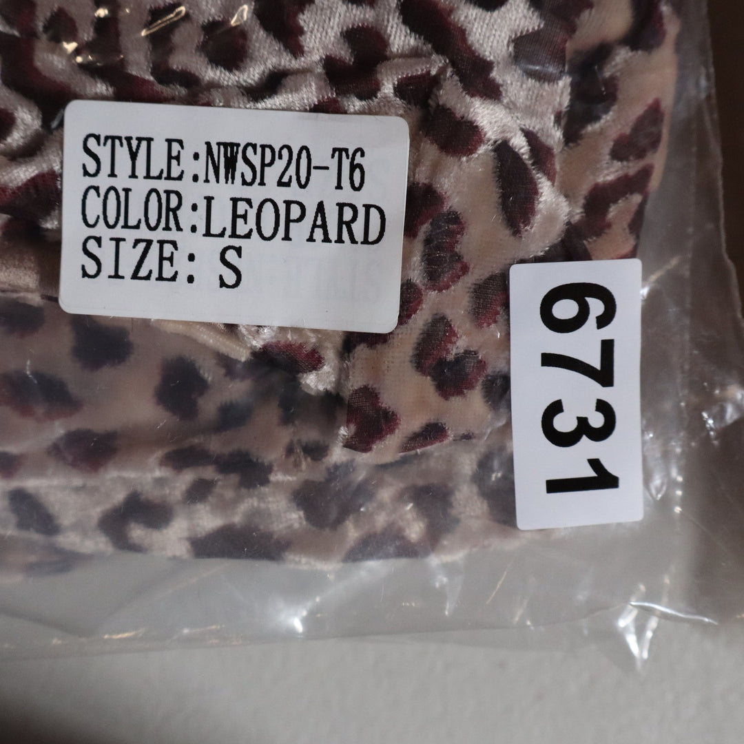 Naked Wardrobe Leopard Print Velvet Crop Top Long Sleeve Sweetheart S