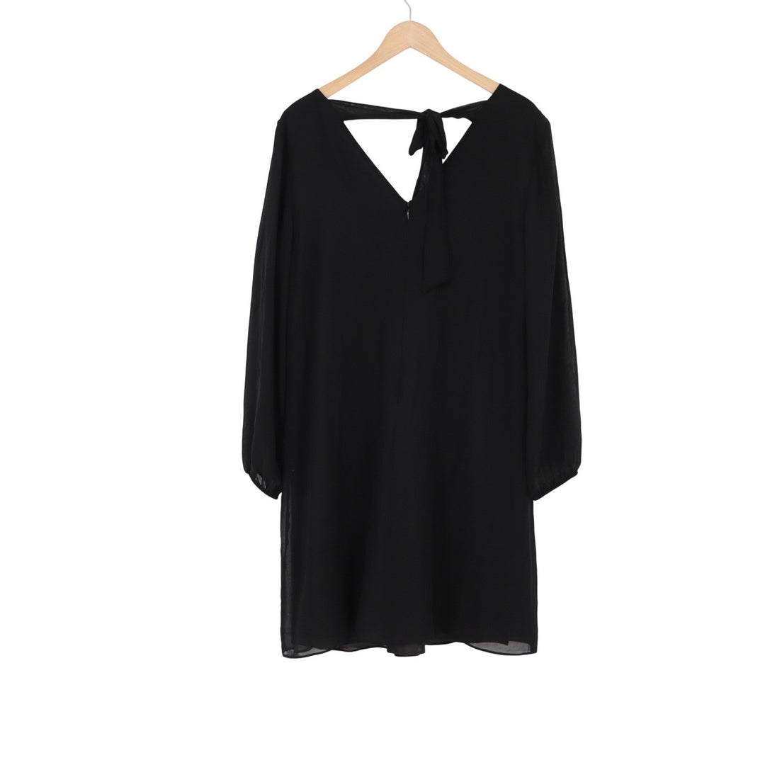 Nine West Dress Womens Large Shift Black Long Sleeve Tie Back Chiffon Excellent