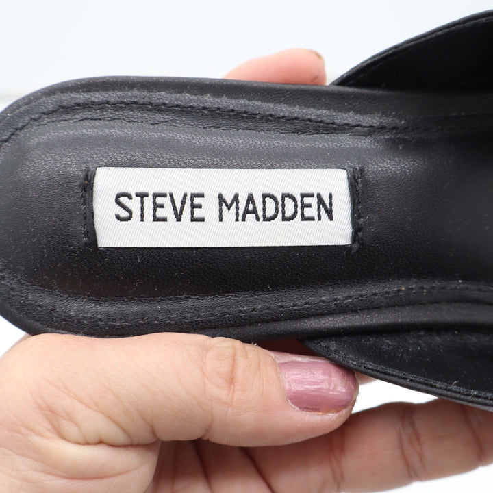 Steve Madden Womens Black Leather Ruched Mary Jane Mules Square Toe Flats 8.5