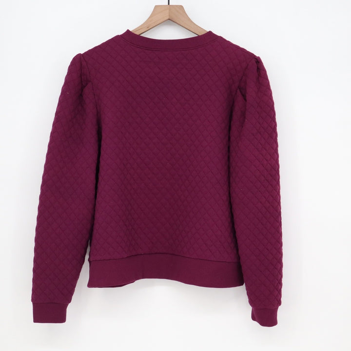 Walter Hagen Womens L Clubhouse Pullover Crew Beet Quilted Puff Sleeve