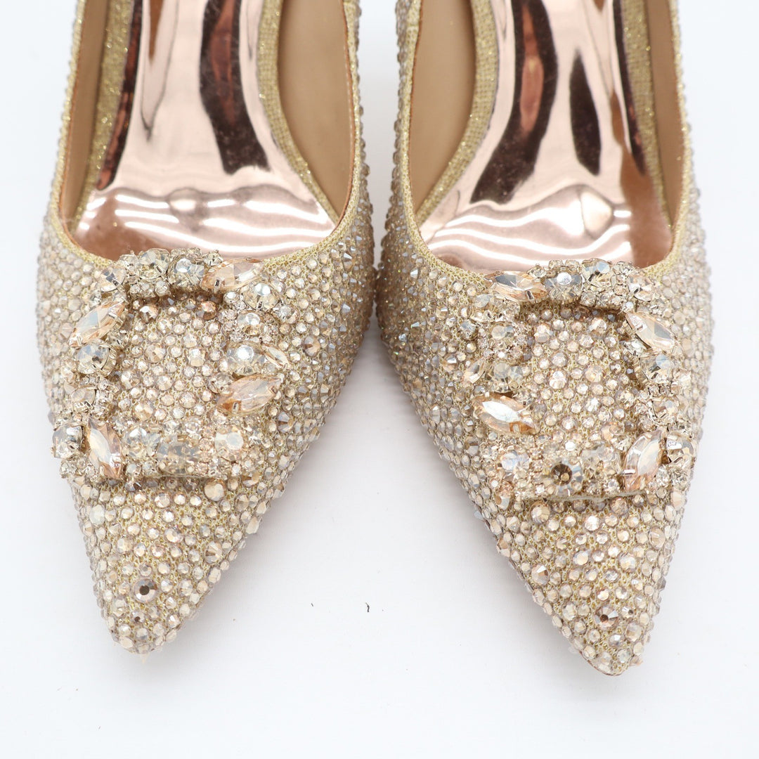 Badgley Mischka Cher Crystal Embellished Pumps Champagne Gold Size 10 Heels