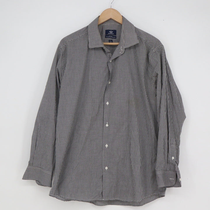 Dockers Mens Large Fitted Gingham Button Down Shirt Black White Long Sleeve L
