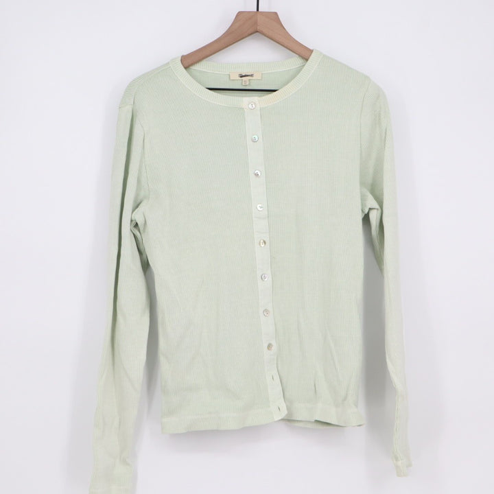 Madewell Cardigan Sweater Womens XL Lime Green Knit Cotton Ribbed Long Sleeve