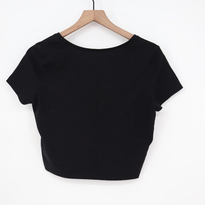 Wild Fable Womens Black V-Neck Short Sleeve Crop Top Tee XL Solid Cotton Blend