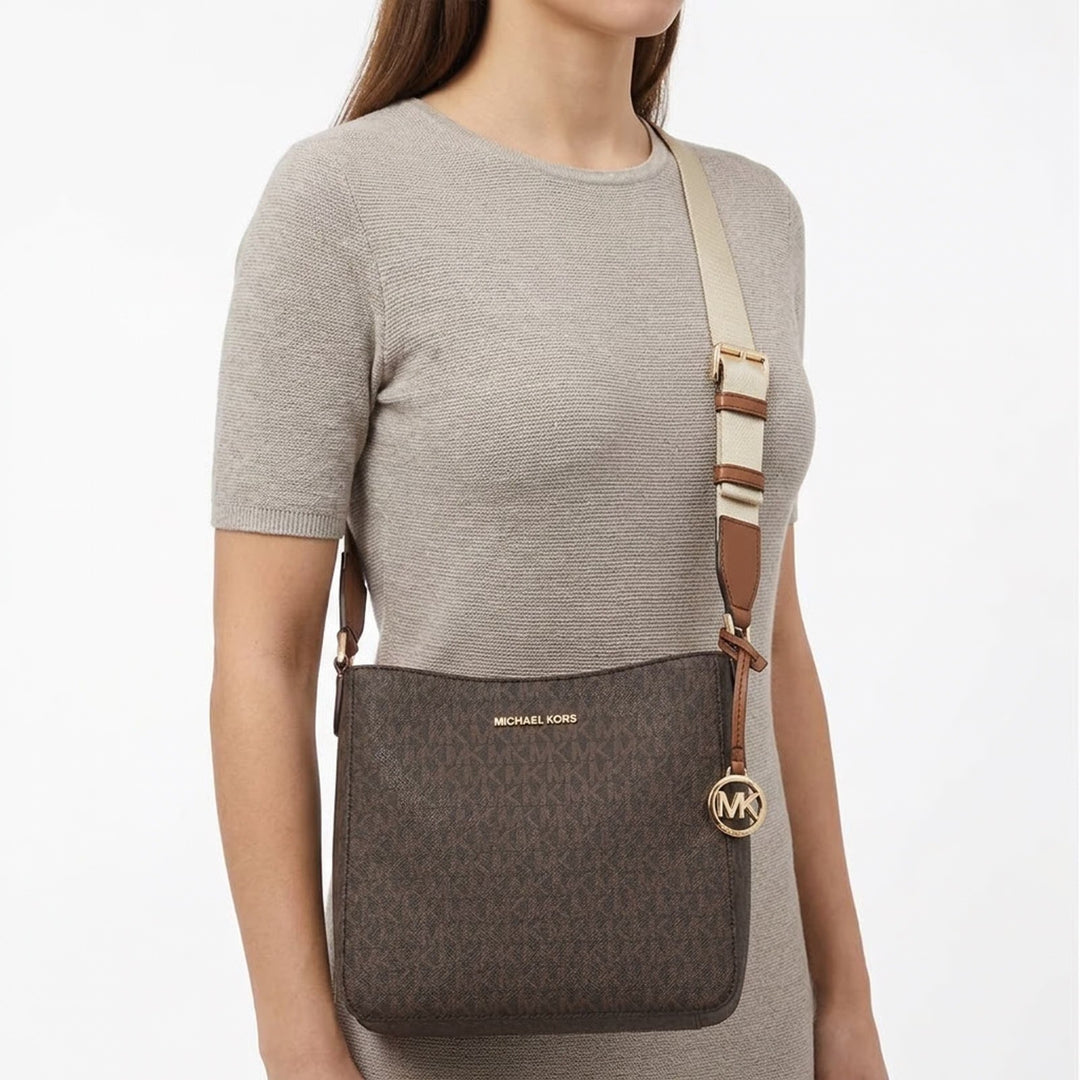 Michael Kors Jet Set Large East West Crossbody Bag Brown Logo Signature PVC