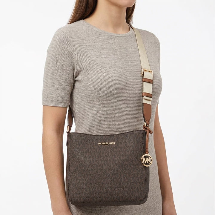 Michael Kors Jet Set Large East West Crossbody Bag Brown Logo Signature PVC