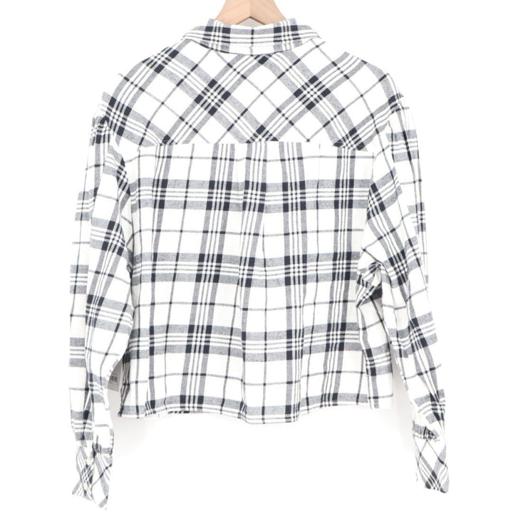 Bp. Flannel Plaid Boxy Shirt Womens S Ivory Black Cotton Spread Collar Button Up