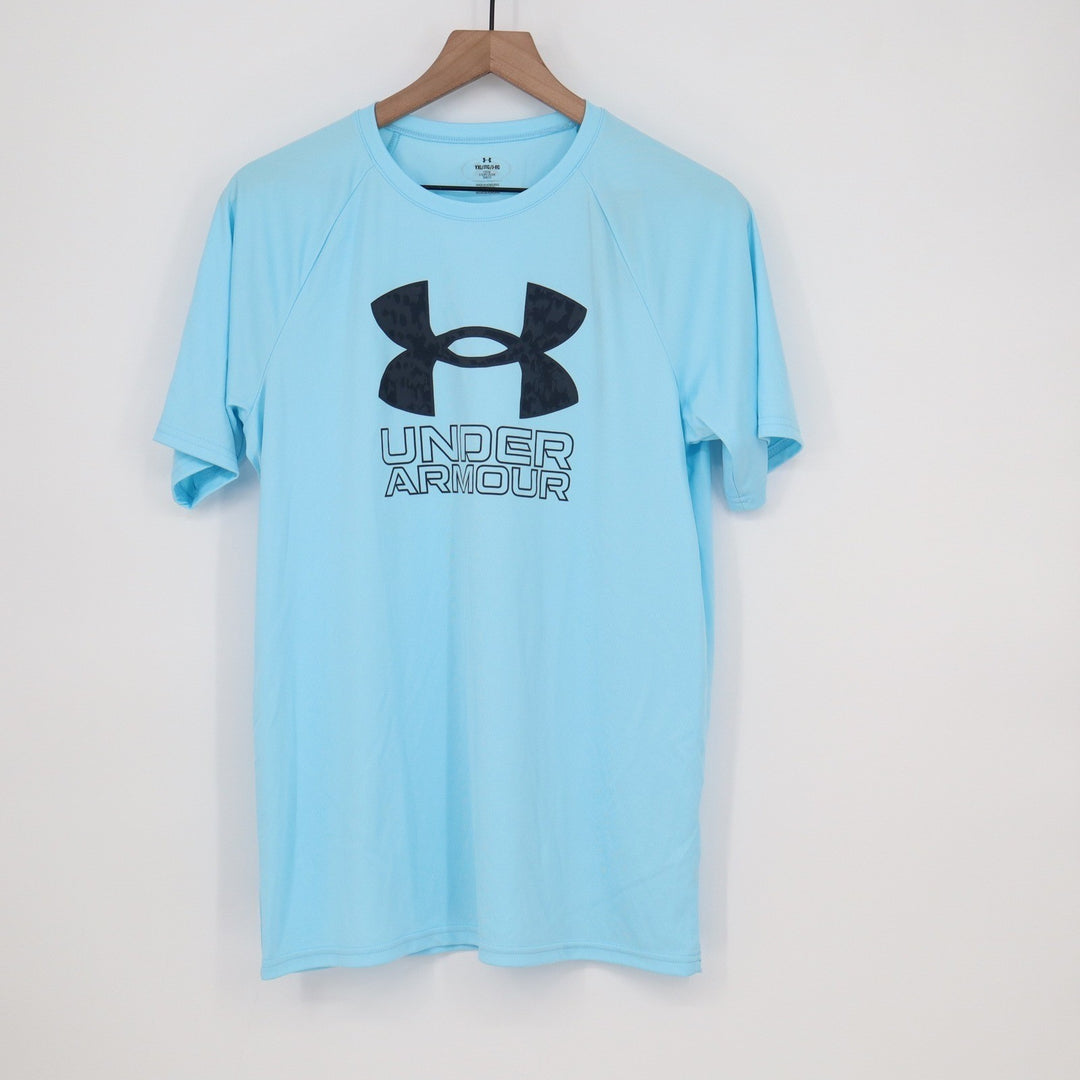 Under Armour Boys XL B Tech Hybrid Print SS Light Blue Performance T-Shirt