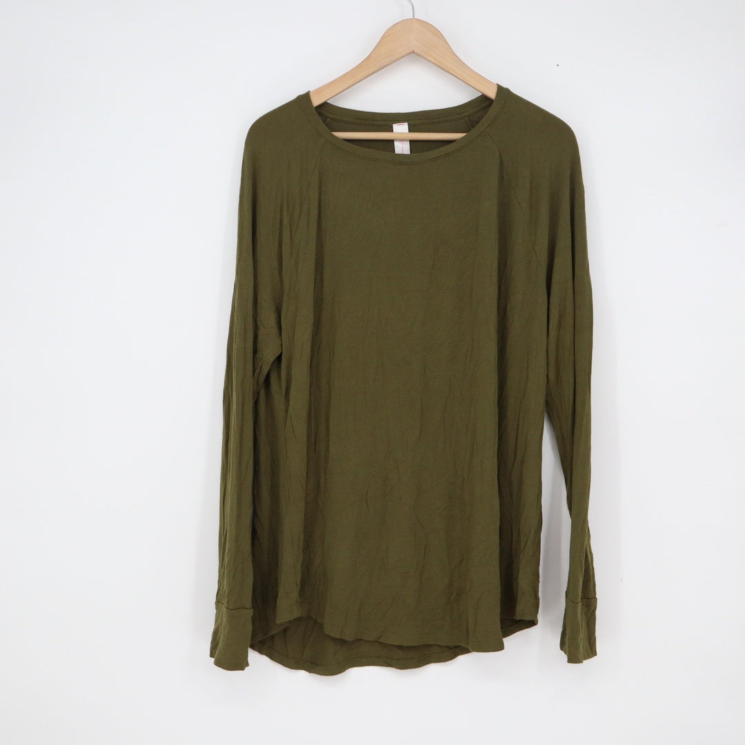 No Boundaries Forest Myrtle Olive Green Raglan Long Sleeve Top Large