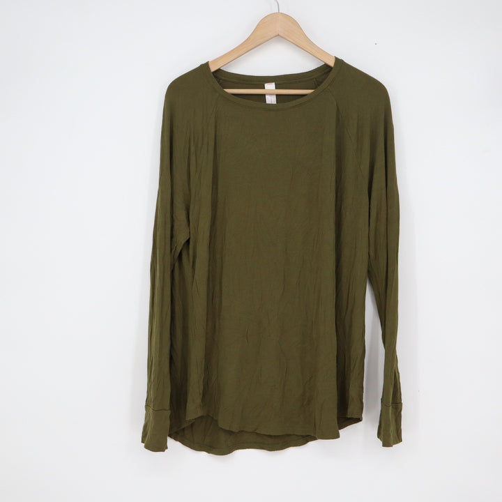 No Boundaries Forest Myrtle Olive Green Raglan Long Sleeve Top Large