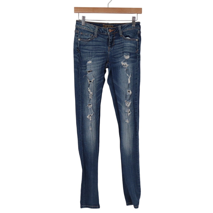 Decree Super Skinny Jeans Womens 3 Medium Wash Distressed Ripped Denim Low Rise